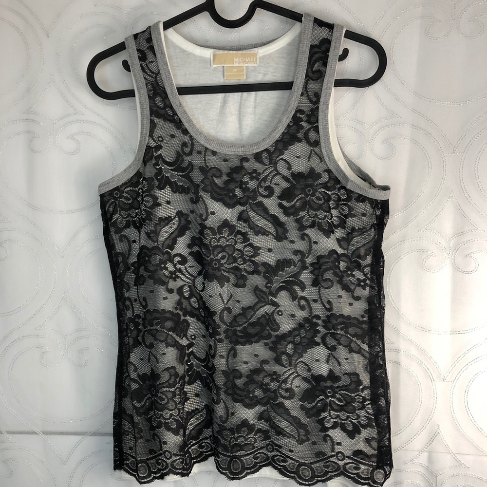 Michael Kors tank top lace and cotton 2 layers Size P - Picture 3 of 6